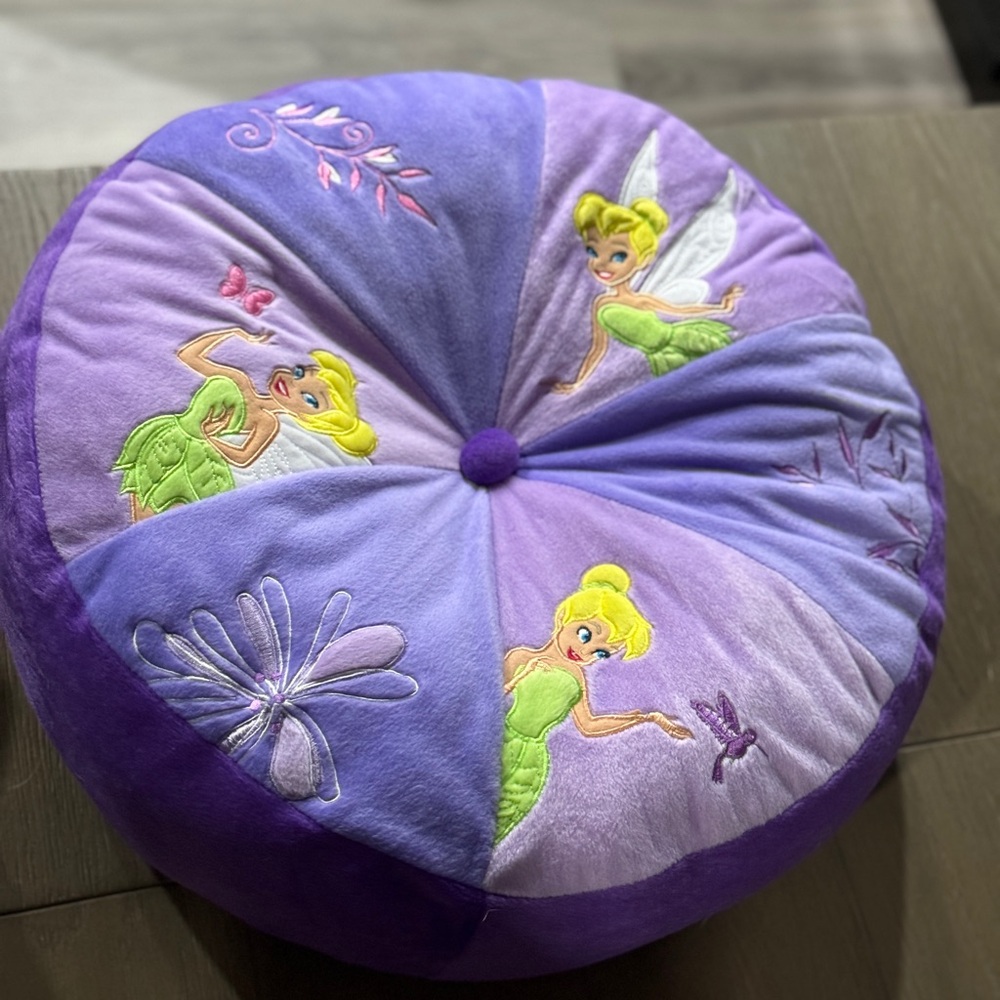 Vintage Tinker bell Tinkerbell Pillow Embroidered XL Round  20”